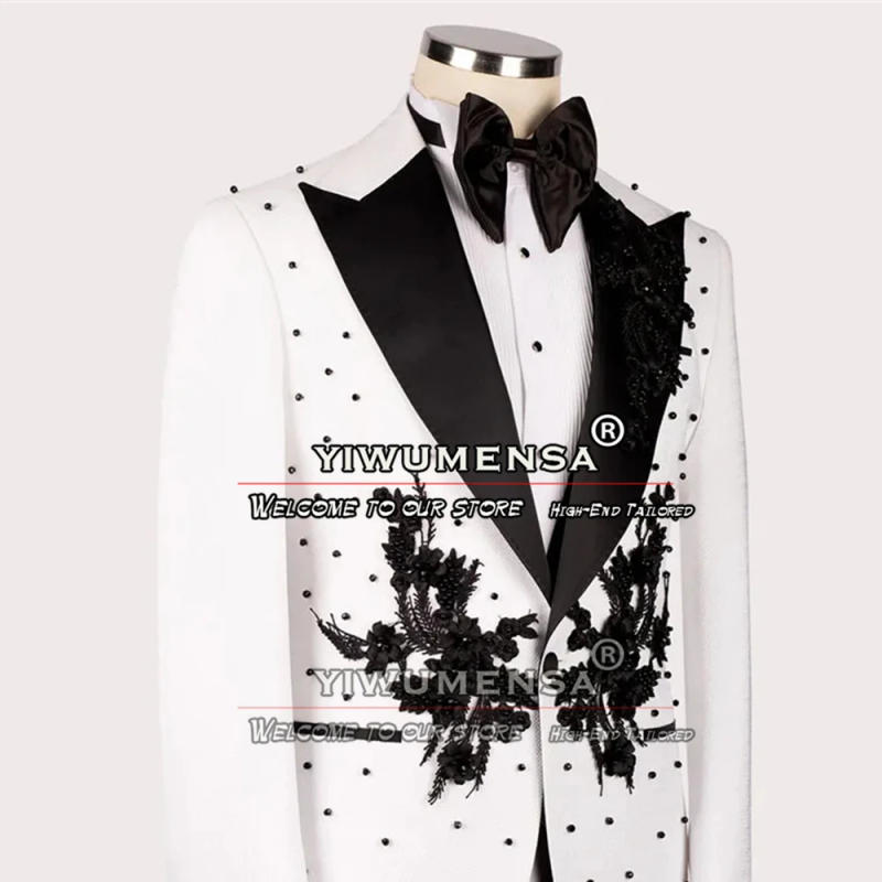 Description Picture 3 of itemRed Wedding Suits For Men Black Pearls Appliques Blazer Tailor-Made 3 Pieces Formal Groom Wear Tuxedo Traje De Novio Para Boda
