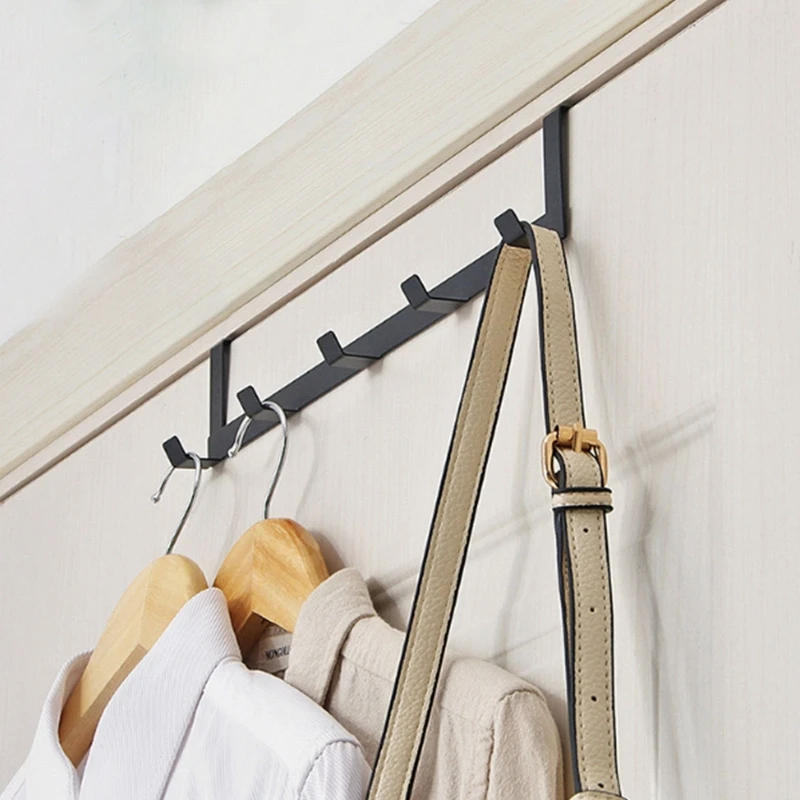 Description Picture 6 of itemCoat Hat Hanger Over Door Hooks Kitchen Utensil Holder Bathroom Iron Towel Rack 5 Hooks Easy to Install Waterproof Dropship