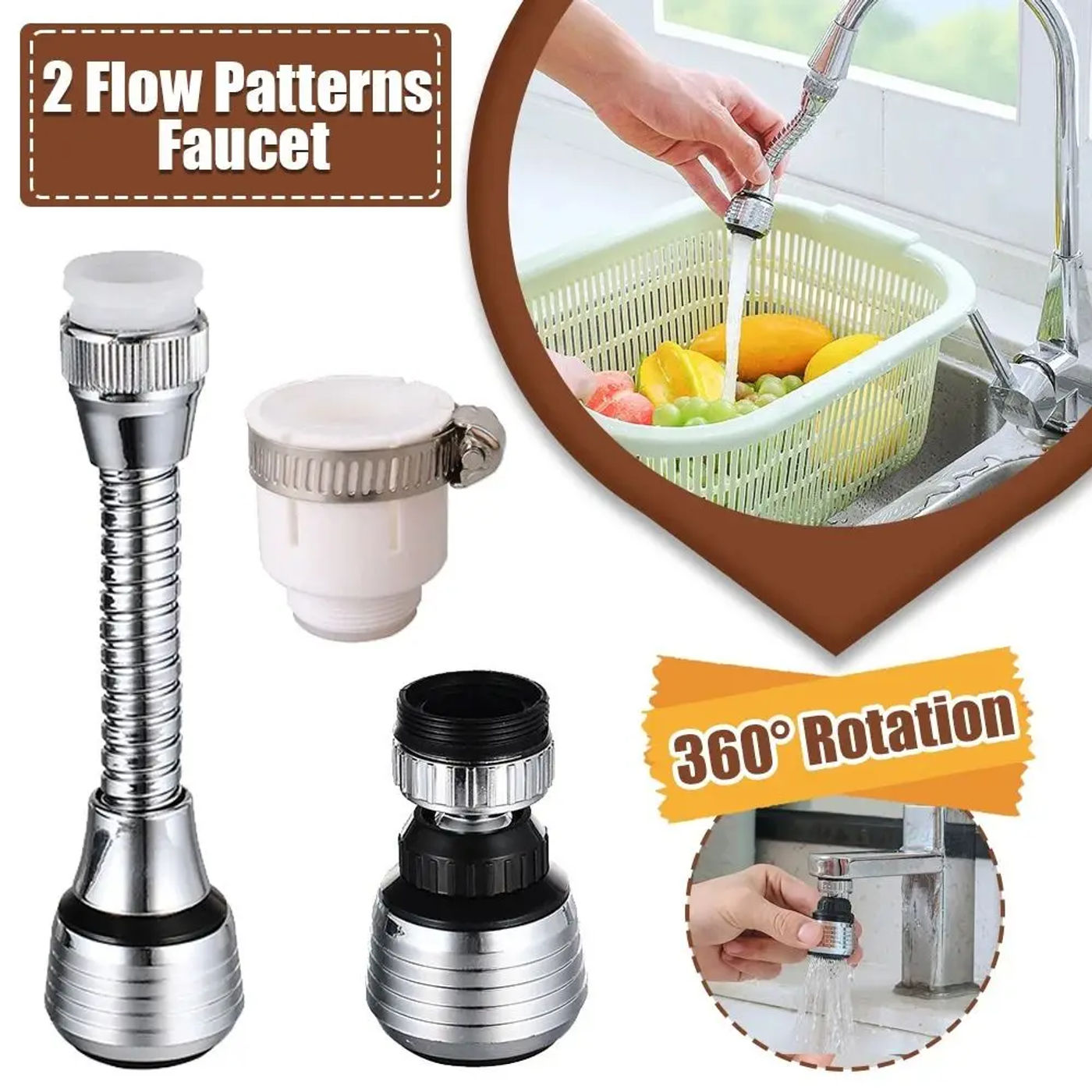 Description Picture 2 of item1Set Booster Nozzle Extender 360 Degree Faucet Anti Splash Head Water Saver Rotating Bubbler Bathroom Kitchen Tools Dual Mode
