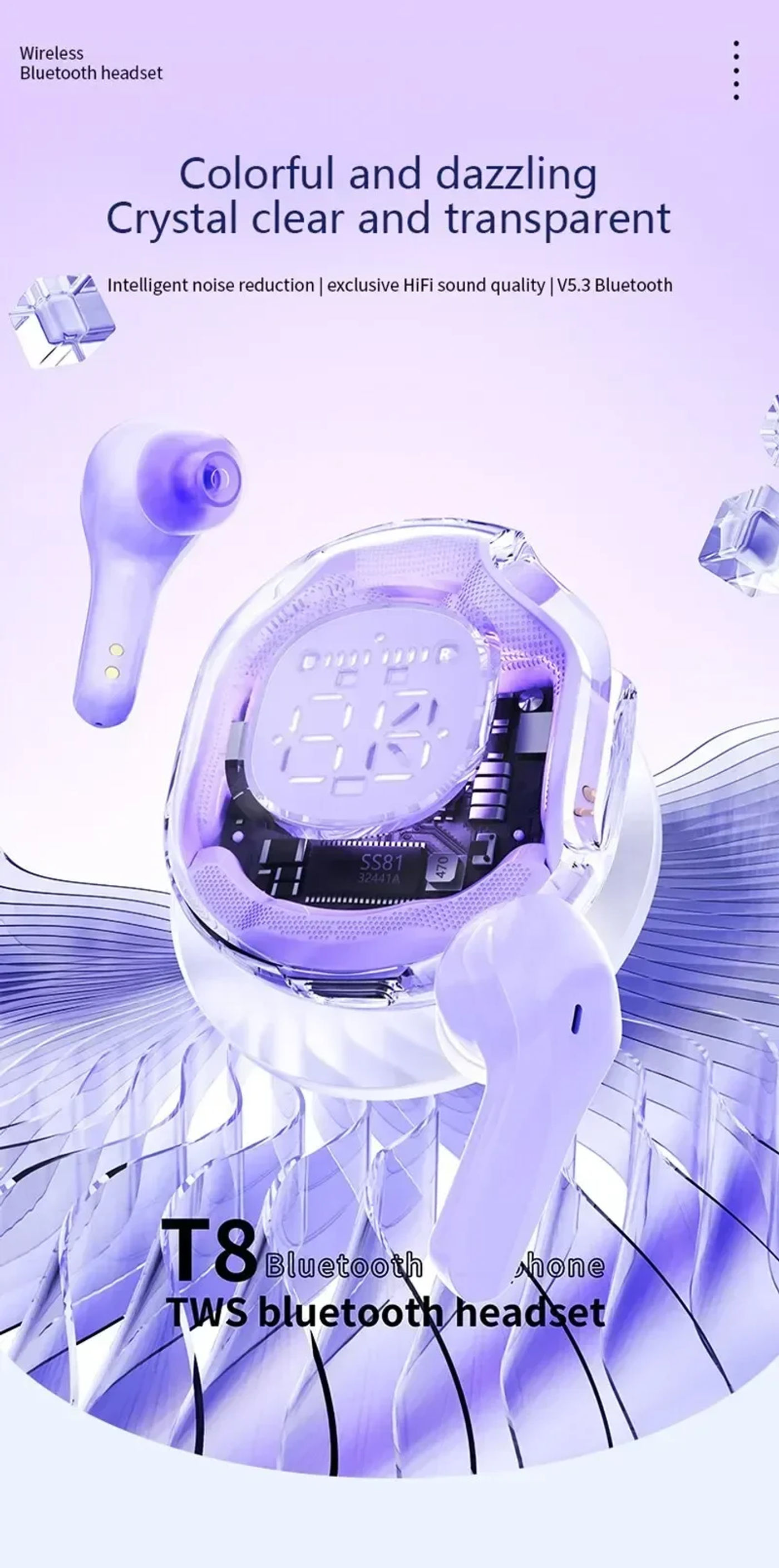 Description Picture 2 of itemNEW T8 TWS Wireless Bluetooth Headset 5.3 Headphones Sport Gaming Headsets Noise Reduction Earbuds Bass Touch Control for Phones