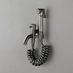 Wall Mounted Toilet Bidet Faucet set Brass Double Use Bidet faucet Bathroom sprayer shower bidet High Pressure gun gray