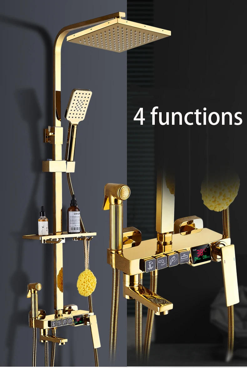 Description Picture 5 of itemHot Cold Digital Bathroom Shower System for Bathroom Accessories 12 Inch Rain Shower Head Gold Thermostatic Bathroom Shower Set