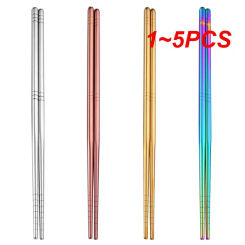 1~5PCS Stainless Steel Chopsticks Non-Slip Reusable Chinese Chopstick Sushi Noodle Metal Chop Sticks