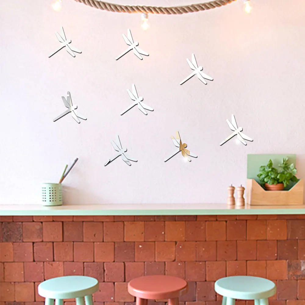 Description Picture 4 of item10pcs Dragonfly Acrylic Mirror Wall Stickers Self-adhesive Mirror for living room TV background wall decoration Home Decoration