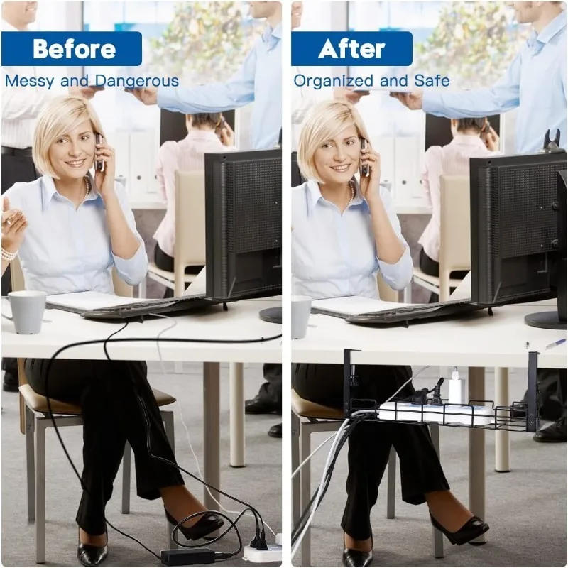 Description Picture 6 of itemStorage Rack-No Drill Under Desk Cable Management Tray, Sturdy Metal Wire Organizer Under Desk Basket for Office and Home