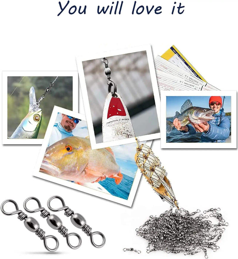 Description Picture 6 of itemGoture 200pcs Fishing Rolling Swivel Snap Drag 16kg-70kg Stainless Steel Fishhooks Barrel Swivel Fishing Tackeles Line Connector