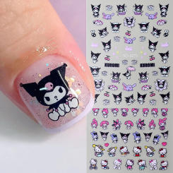 1 Sheet Sanrio Nail Stickers Cute Cartoon Kuromi Hello Kitty My Melody Cinnamoroll 3D Nail Decals Press on Nails Nail Decoration