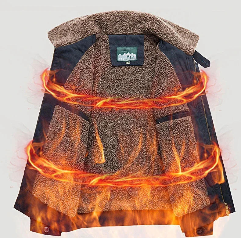 Description Picture 5 of itemMen's Outerwear Autumn Winter Fleece Warm Cotton Jackets Men Clothes Washed Plus Lamb Cashmere Jacket Lapel Padded Casual Jacket