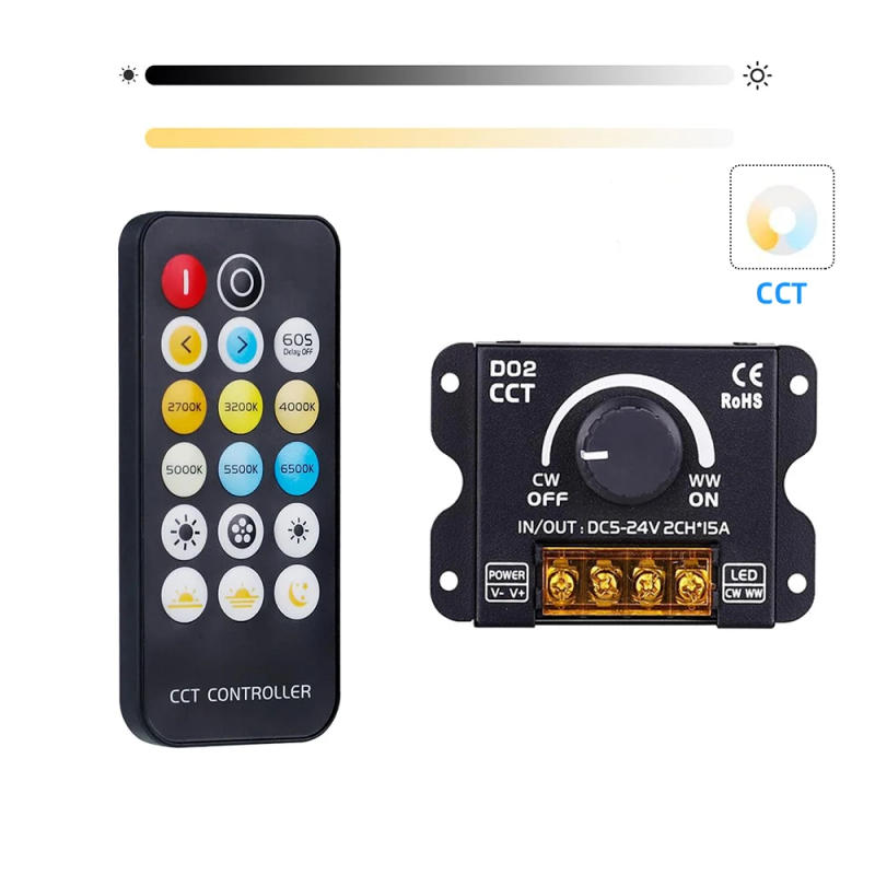 Description Picture 2 of itemDC5-24V 30A RF PWM CCT Controller Wireless Control or Through The Knob to Adjust Brightness and Color Temperature