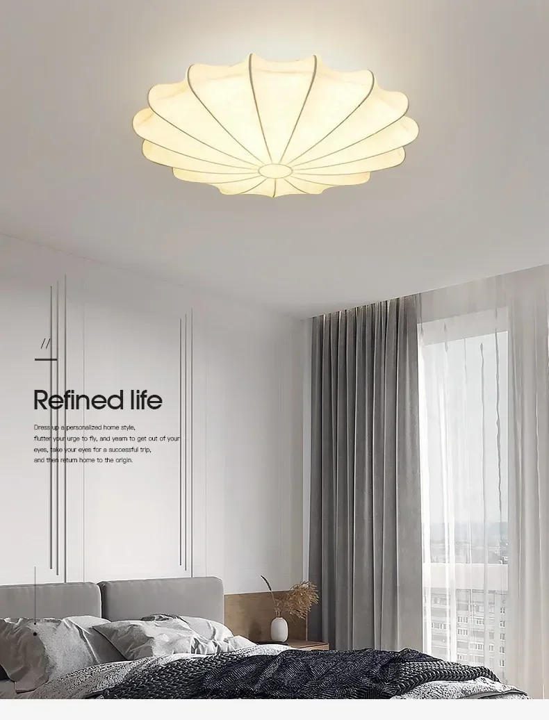 Description Picture 2 of itemNordic Silk Ceiling Light Wabi Sabi Japanese Petal Chandelier Ceiling Light Retro Living Room Bedroom Lustre Lights Lamparass