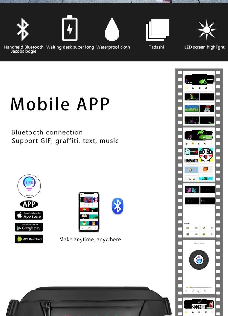 Description Picture 3 of itemSmart Led Screen Backpack Bluetooth Version Waterproof Bag Outdoor Dynamic Advertising Light Billboard Led Pixel Panel Schoolbag