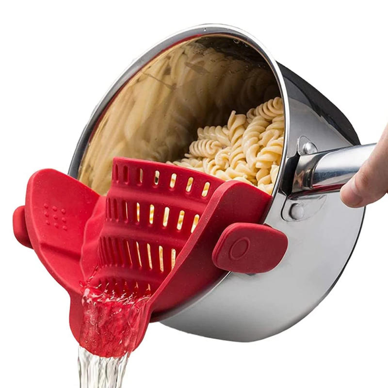 Description Picture 6 of itemSilicone Kitchen Strainer Clip On Pots and Pans Drain Rack Pasta Noodle Vegetable Fruit Strainer Colander Kitchen Gadgets