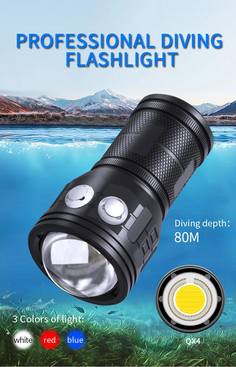 Description Picture 2 of itemIPX8 Scuba Diving Flashlight Underwater 80m Powerful 5000Lumen Diving Flashlight Photography COB dive Torch Lamp dive light