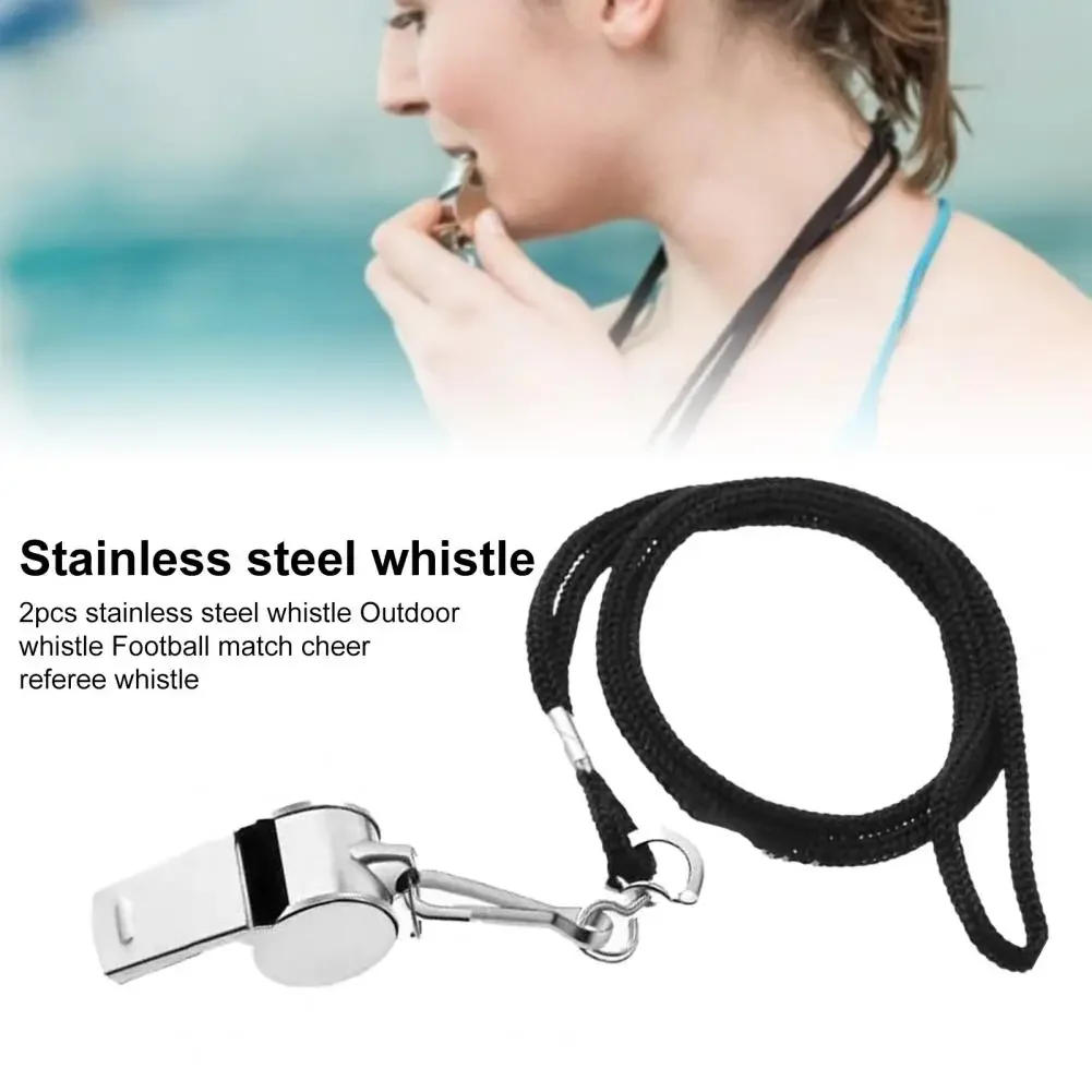Description Picture 3 of item2Pcs Metal Whistle with Lanyard Referee Sport Rugby Stainless Whistles Soccer Football Basketball Training Cheerleading Whistles