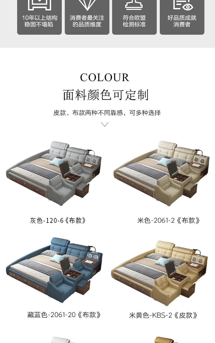 Description Picture 3 of itemUpholstery Nordic Bed Bases Headboard Glamorous Full Size Twin Bed Frame Safe Multifunctional Cama Box Casal Home Furniture