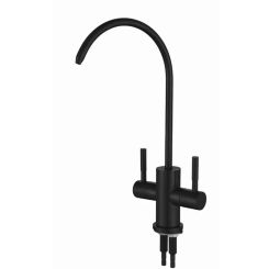 1/4'' Double Holes Sink Faucet Tap in Black for Reverse Osmosis Drinking Water Filter System Quick Installation Kitchen Tool