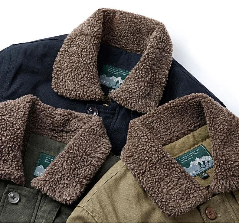 Description Picture 6 of itemMen's Outerwear Autumn Winter Fleece Warm Cotton Jackets Men Clothes Washed Plus Lamb Cashmere Jacket Lapel Padded Casual Jacket