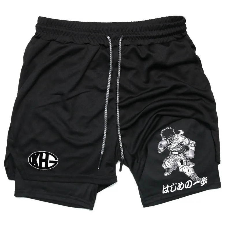 Description Picture 6 of itemAnime IPPO Compreesion Shorts for Men Gym Workout Running Athletic 2 in 1 Performance Shorts with Pockets Activewear