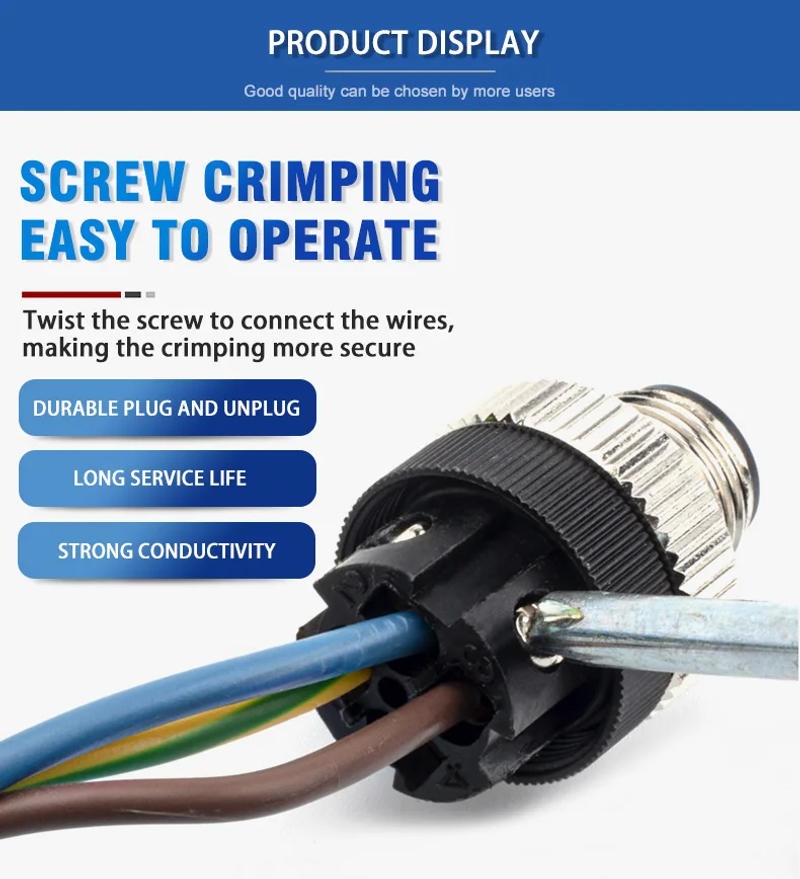 Description Picture 3 of itemM12-3/4/5/8 Pin Electrical Cable Connector Docking Plug IP67 Waterproof PG7 PG9 Aviation Connectors Bent Plug Threaded Coupling