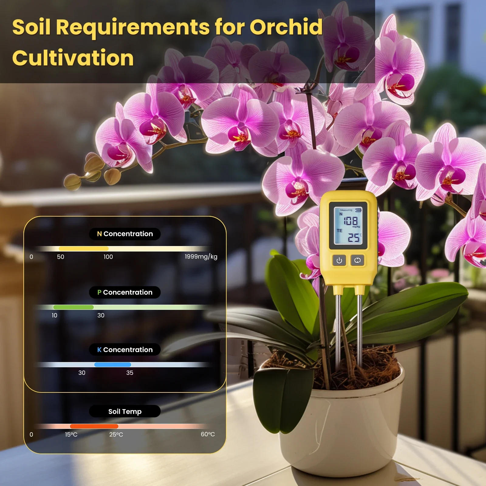 Description Picture 4 of itemMoesHouse Soil NPK Temperature Sensor Nitrogen Phosphorus Potassium Detector Nutrient Fertility Meter Tester Garden Greenhouse