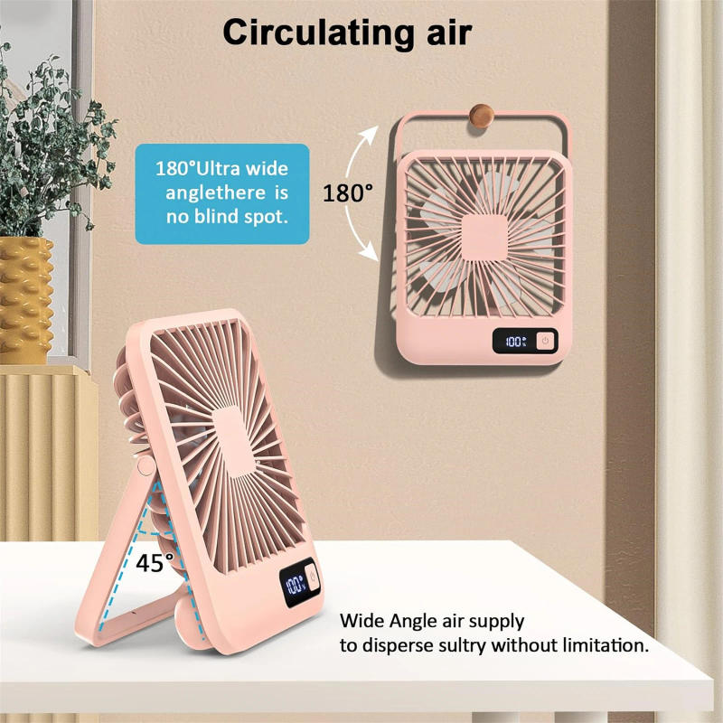 Description Picture 4 of itemDesk Fan, Portable USB Rechargeable Fan, 180Â° Tilt Folding Personal Fan With Power Display, 5 Speeds Ultra Quiet Table Fan
