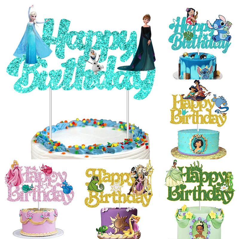 Description Picture 2 of itemDisney Princess Cake Topper Tangled Rapunzel Aurora Jasmine Frog Tiana Frozen Anna Elsa Cake Flag Wedding Birthday Decorations