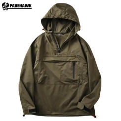 Outdoor Mens Waterproof Hoodie Quality Japanese Tooling Half Zip Pullover Jacket Big Pocket Windbreak Hooded Trench Coat Thin