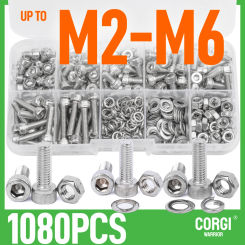 Hex Socket Head Screws M2 M2.5 M3 M4 M5 M6 126-1080 Metric Thread Stainless Steel DIN912 Allen Screw Nut Washers Assortment Kit