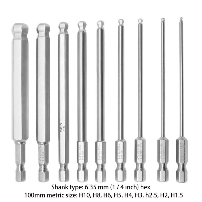 Description Picture 2 of item1pc Ball End Screwdriver Bit Alloy Steel Metric Hex Bit Long Magnetic Driver Bit H1.5/H 2/H 2.5/H3/H4/H5/H6/H8/H10 Hand Tools