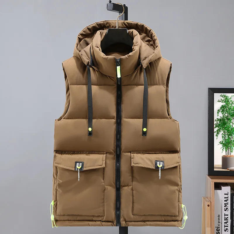 Description Picture 6 of item2024 New Fashion Vest Cotton Warm Men Autumn and Spring Waistcoat Big Pocket Men's Vest Korean Style Sleeveless Jacket