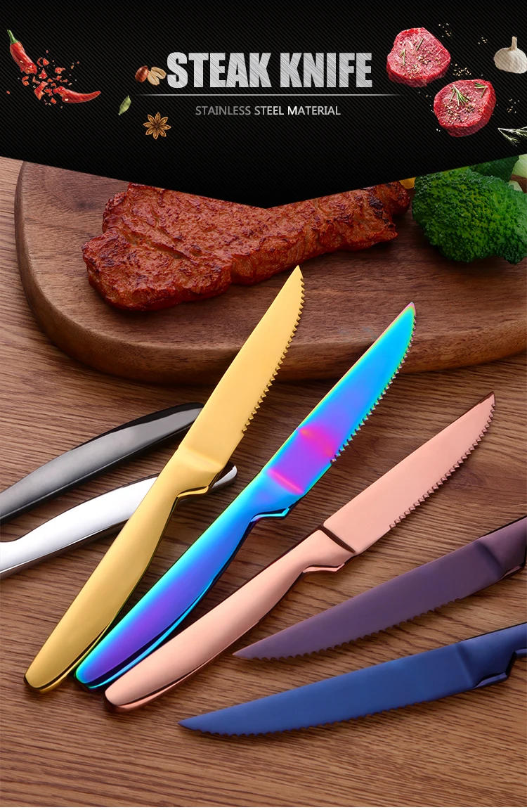 Description Picture 6 of item6Pcs Stainless Steel Dinner Knives Set Sharp Steak Knife Fruit Knives Western Knife Restaurant Table Knife Gold Dinnerware Set