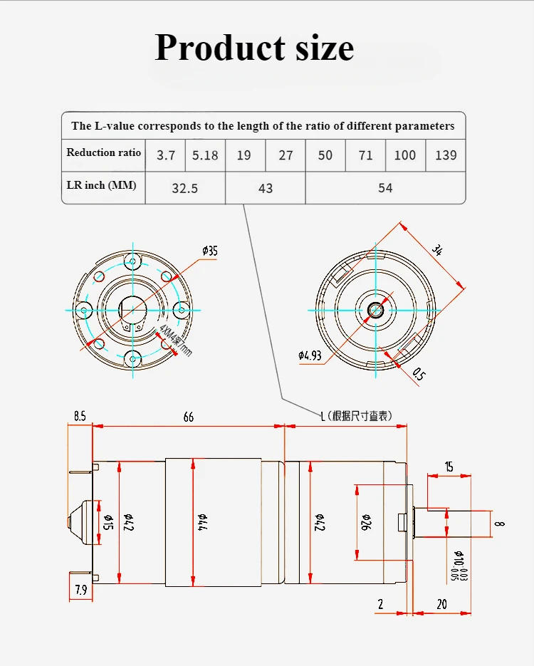 Description Picture 2 of item12V24V Planetary Gear DC Low-Speed Motor DC 775 Long Life Ultra-High Torque Forward And Reverse 42mm Planetary Brushed GearMotor