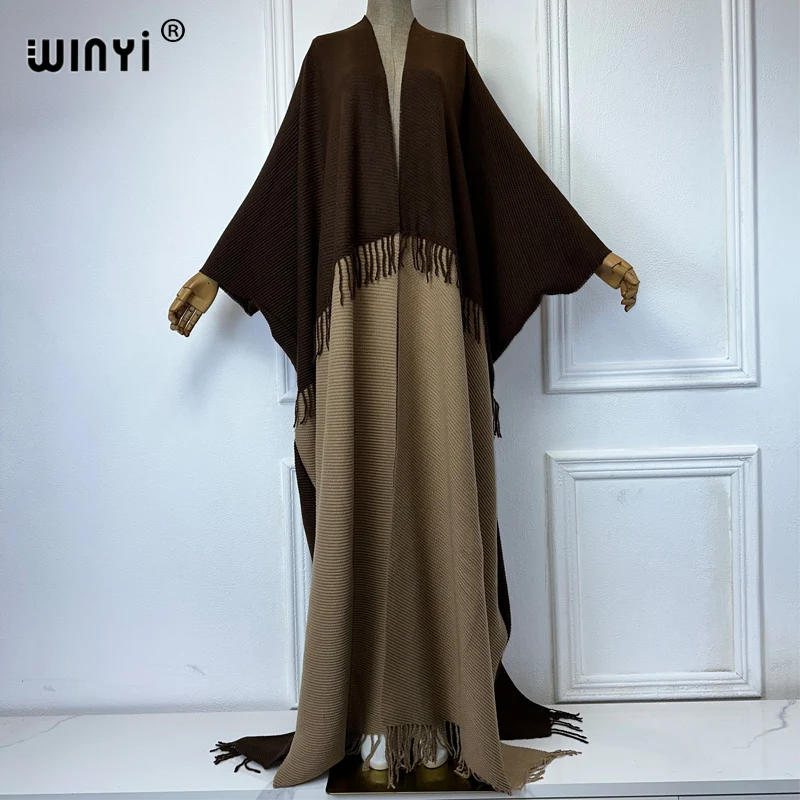 Description Picture 4 of itemWINYI Retro plaid winter coat Middle East kaftan Pleated dress Africa Cardigan holiday cloak winter abaya women long down coat