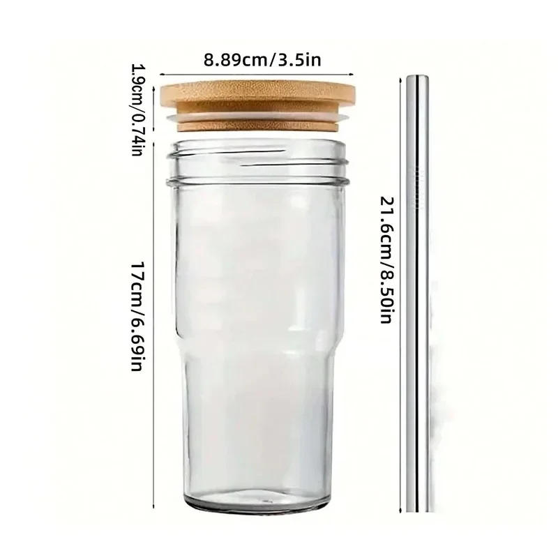Description Picture 4 of item24OZ Glass Cup With Wooden Lid Straw Transparent Pearl Milk  Juice Milk Thickened Glass Cup Breakfast Cup Drinkware Coffee Mug