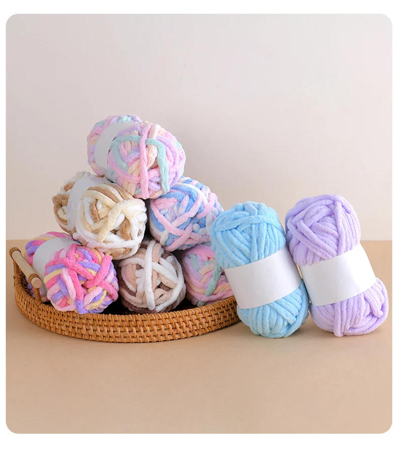 Description Picture 2 of itemLuckkcords 50g Ice Stripe Line Single Strand Coarse Yarn Ball Stick Needle Thread DIY Hand Woven Bib Hat Scarf Thread Summer
