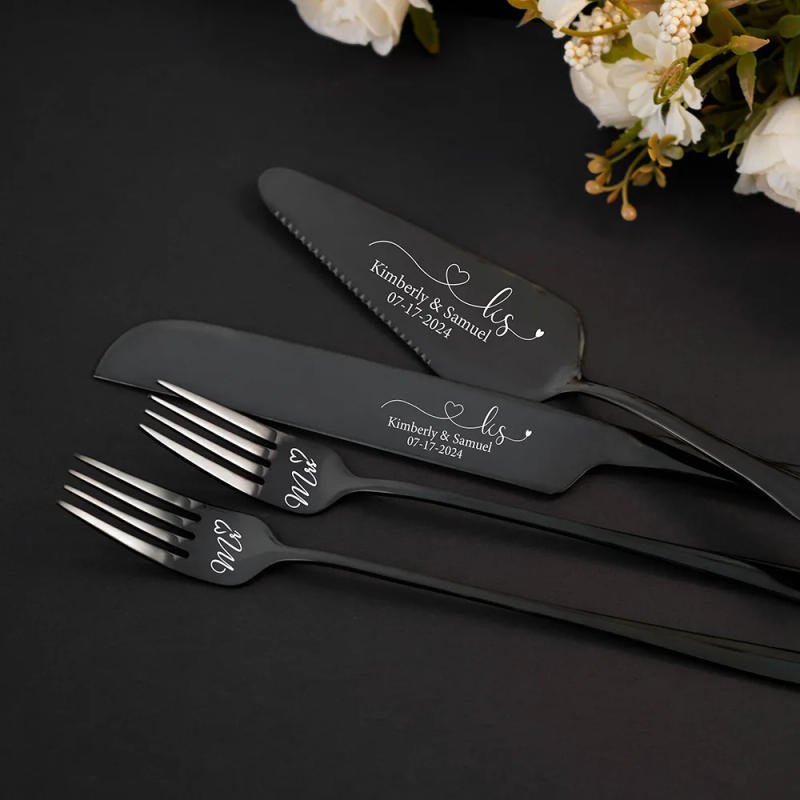 Description Picture 3 of itemPersonalized Wedding Cake Knife Server Set With Forks in Gift Box Wedding Cake Decoration Custom Monogram Laser Name Party Favor