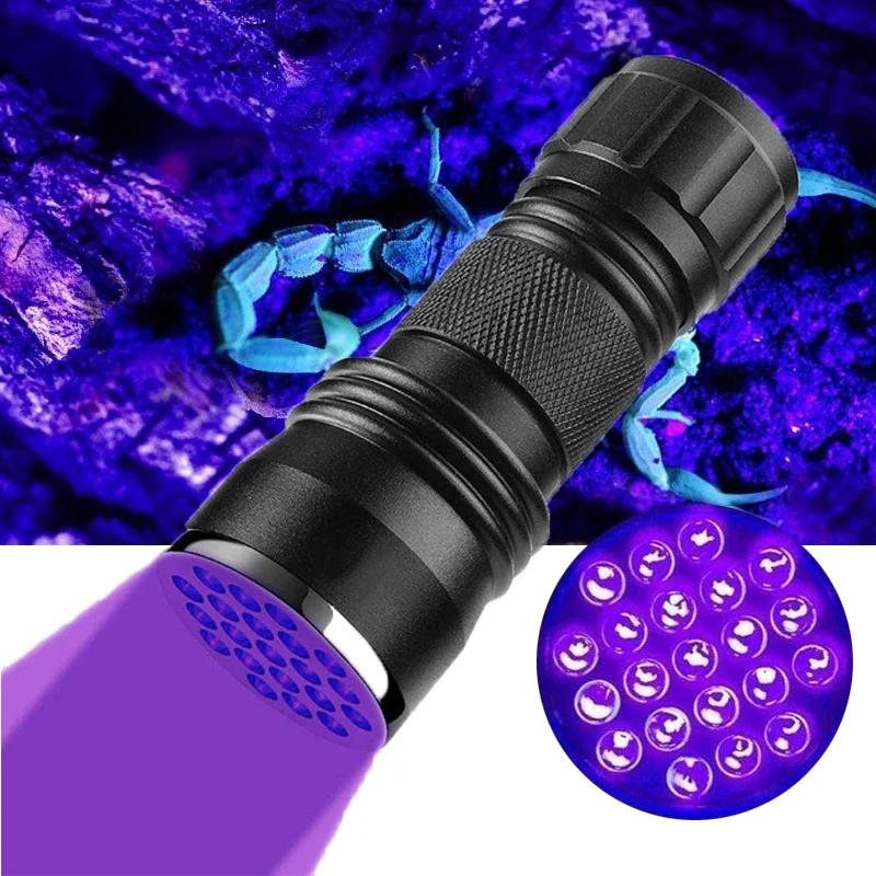 Description Picture 2 of item21 LED UV Ultraviolet Flashlight Blacklight 395NM Mini Torch Flash Lamp For Pet Urine Stains Portable Black Light Flashlights