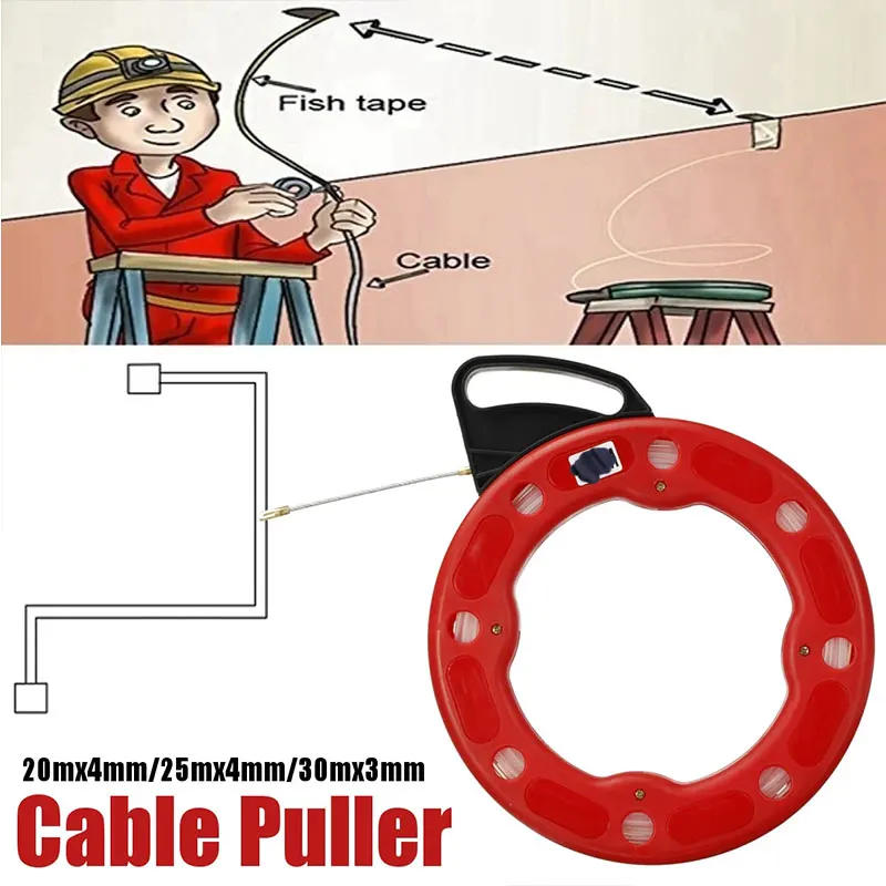 Description Picture 5 of item15-30 Meter Nylon Professional Cable Puller Flexible Glider Swivel Fish Tape Portable Reel Conduit Duct Wire Pulling Tool