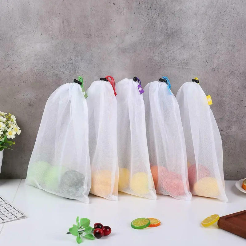 Description Picture 5 of item5pcs Fruit Vegetable Storage Mesh Bags Reusable Net Bags Kitchen Food Organizer Washable Toys Grocery Storage Packaging Bag