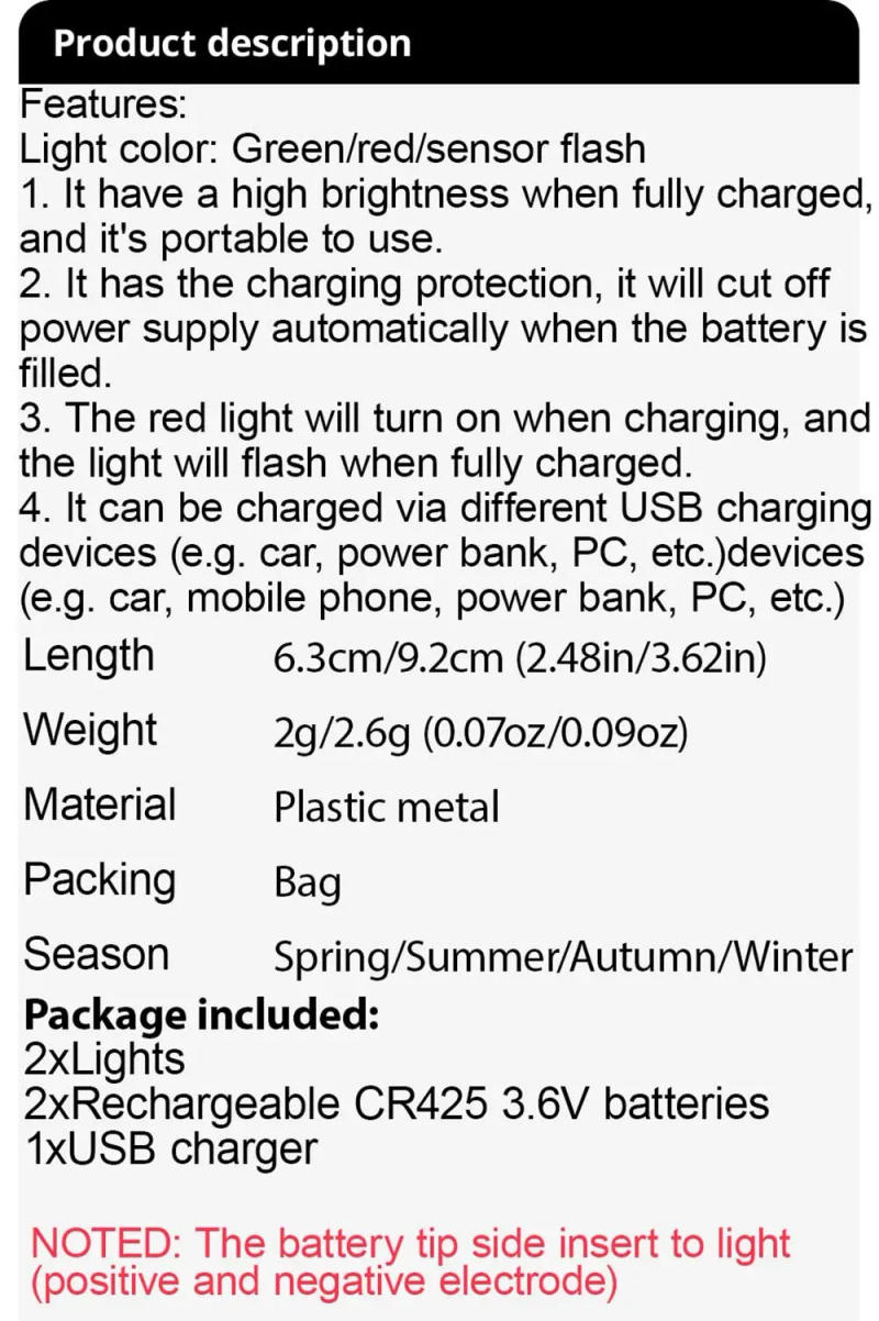 Description Picture 2 of itemFishing Light Stick Rod LED CR425 3.6V Lithium Battery USB Charge Kit Pesca Tool Luminous Tackle Night Bright Fluorescent Lamp