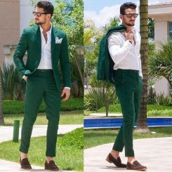 New Arrival Green Men's Suits Single Breasted Notch Lapel Two-pieces (Jacket+Pants) Blazer Set Slim Fit Formal Business Outfits