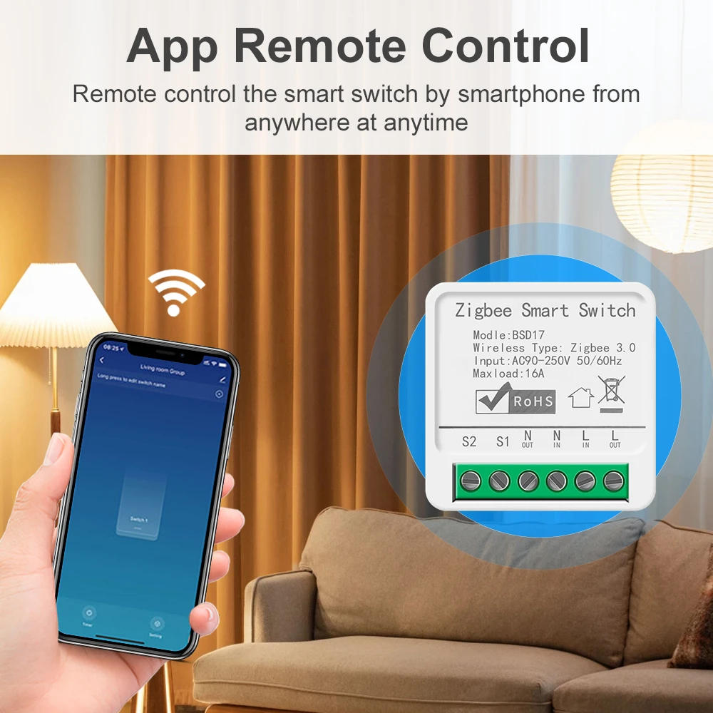 Description Picture 3 of itemTuya Smart ZigBee3.0 Light Switch Module 16A MiNi DIY Breaker Supports 2 Way Control App Remote Control for Alexa Google Home