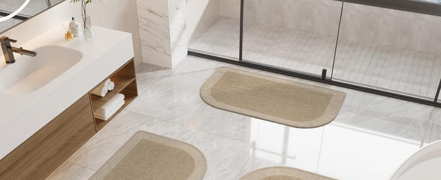 Description Picture 2 of itemHalf Circle Bath Mat Thin Bathroom Rugs Fit Under Door Quick Dry Non Slip Washable Bathroom Mat with Absorbent Woven Half