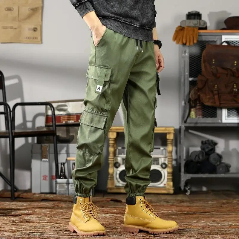 Description Picture 5 of item2024 Spring Autumn New Men's Solid Color Spliced Elastic Drawstring Trendy Loose Comfortable Pockets Work Wear Trousers Pants