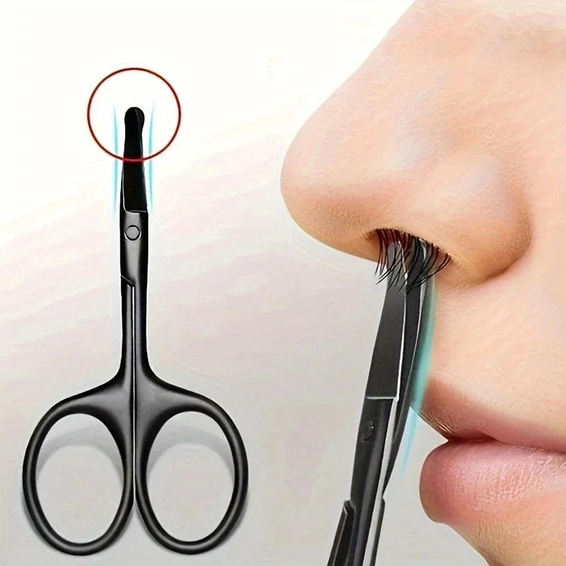 Description Picture 2 of item1PC Silver Mirror Light Black Round Head Safety Nose Hair Scissors Neutral Stainless Steel Scissors