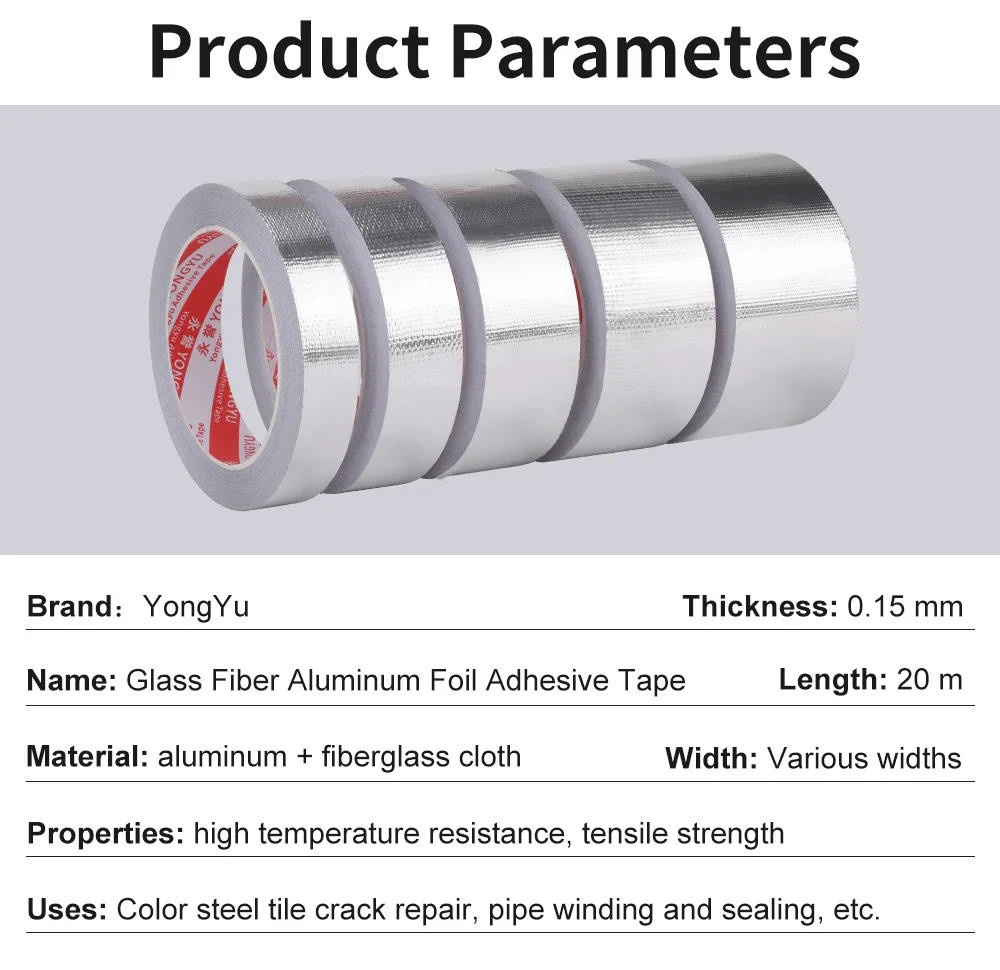 Description Picture 3 of item20m Heavy-Duty High-Temperature Resistant Fiberglass Aluminum Foil Tape for HVAC Sealing, Fireproof Heat Resistant Tape