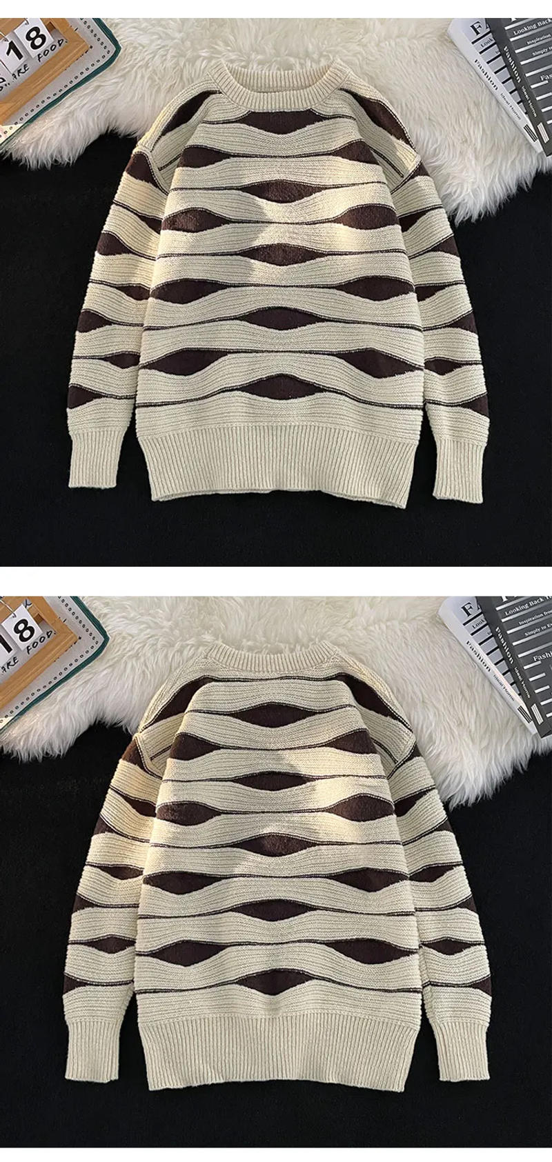 Description Picture 6 of item2024 Autumn Winter New Men Stripe Long Sleeve Jumpers Men's Fashion O-neck Sweater Tops Male Casual Warm Knitted Tops S268