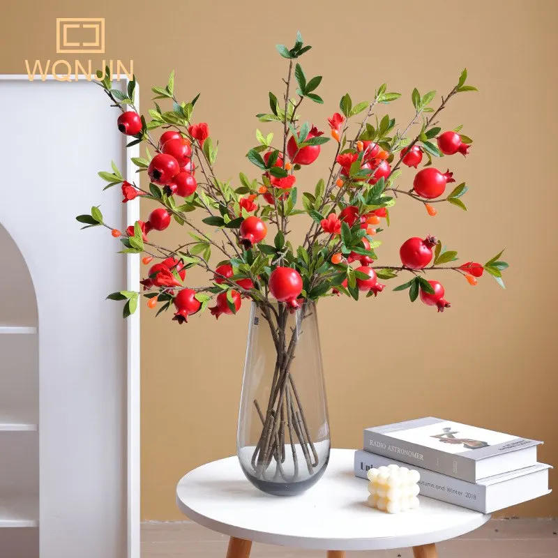 Description Picture 3 of item1PC Simulation 5 Heads Pomegranate Fruit,Home Living Room Decoration, New Year's Red Bonsai Decoration Artificial Flowers