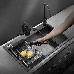 Multiple Sizes Stainless Steel Kitchen Sink Black Nano Single Bowl Wash Basin Kitchen Accessories Drain Set Topmount/Undermount