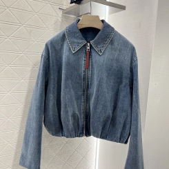 Denim Coat Women Spring Summer Solid Cotton Turn-down Collar Zipper Folds Denim Coat Trendy Casual Basics Loose Female Clothes